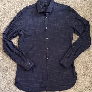 John Varvatos Dark Blue Grid Pattern Shirt